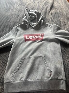 Levi's Men’s Light Gray Turtleneck Hoodie with Red Logo